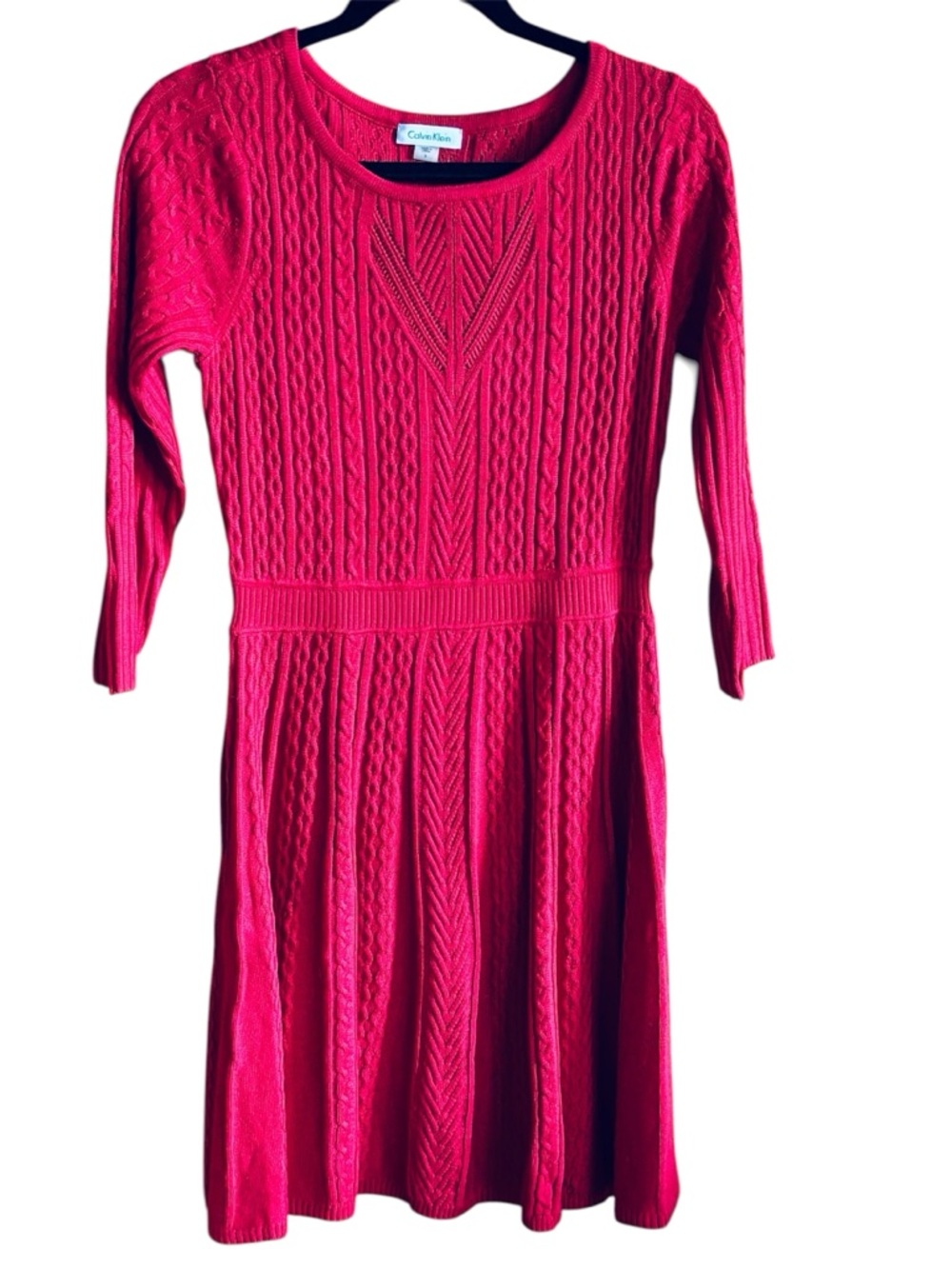 Women's small Calvin Klein Burgandy red cable knit fit and flare sweater dress.